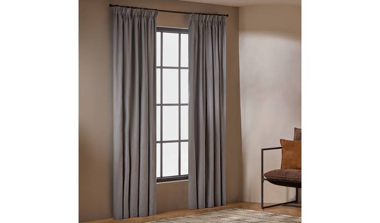 Habitat With Linen Blackout Pencil Pleat Curtains - Dove Grey - 168x183cm
