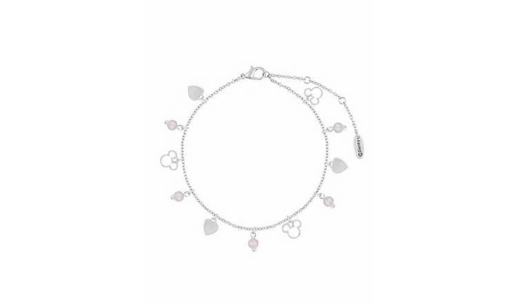 Disney Silver Coloured Crystal Mickey Heart Charm  Anklet