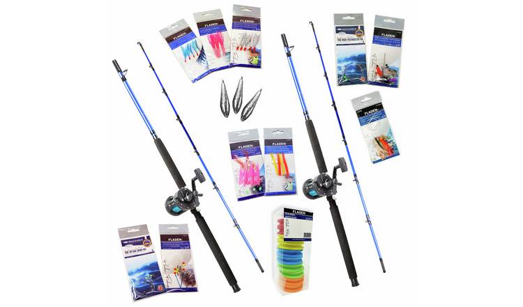 Fladen 2 Rod Sea Boat Fishing Kit Multiplier Reels Tackle