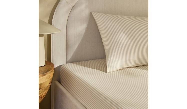 Habitat Oxford Stripe Printed Neutral Fitted Sheet-Superking