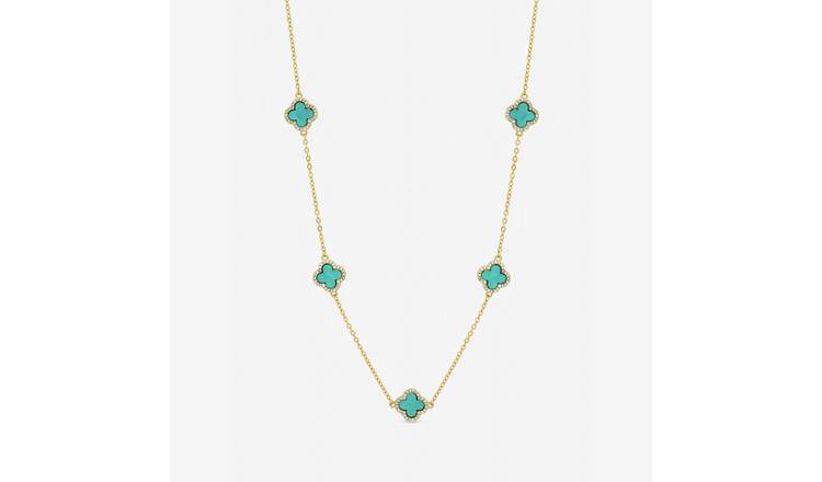 Jon Richard Gold Plated Turquoise Station Clover Necklace