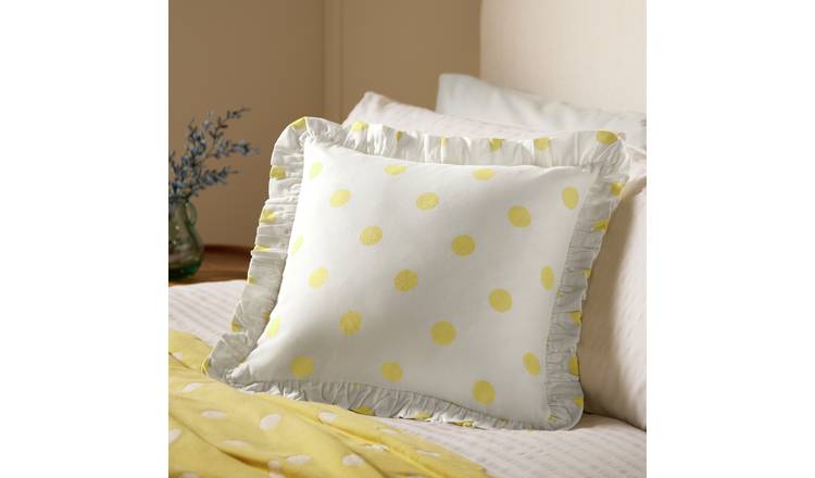 Argos Home Polka Dot Print Ruffle Cushion Yellow - 43x43cm