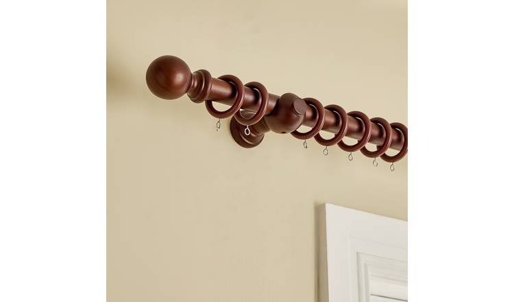 Argos Home Wooden Ball Walnut Stain Curtain Pole - 120cm