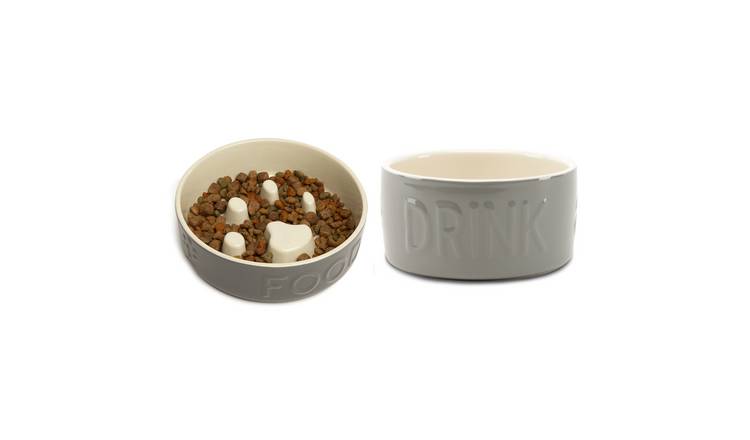 Scruffs Ceramic Dog Slow Feeder and Water Bowl Set - Large