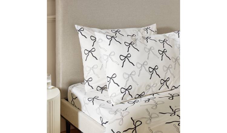 Argos Home Mono Bow White Pillowcase Pair