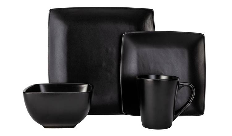 Buy Argos Home Bosa Square 16 Piece Stoneware Dinner Set Black Dinnerware and dinner sets Argos