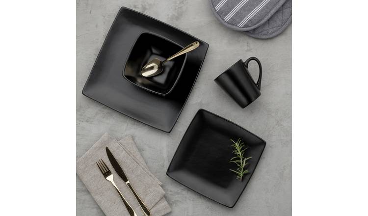 Black square dinnerware clearance sets