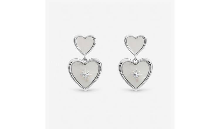Inicio Sliver Plated Mother of Pearl Heart Drop Earrings