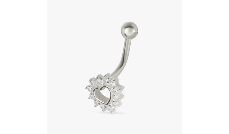 Revere Sterling Silver Cubic Zirconia Heart Belly Bar