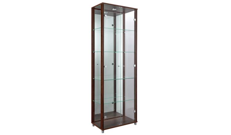 Home White Double Glass Display Cabinet With 7 Glass Shelves