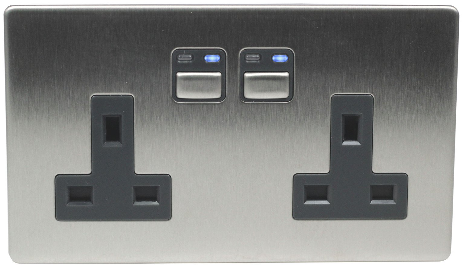 Lightwave RF 2 Gang Socket Outlet - Stainless Steel