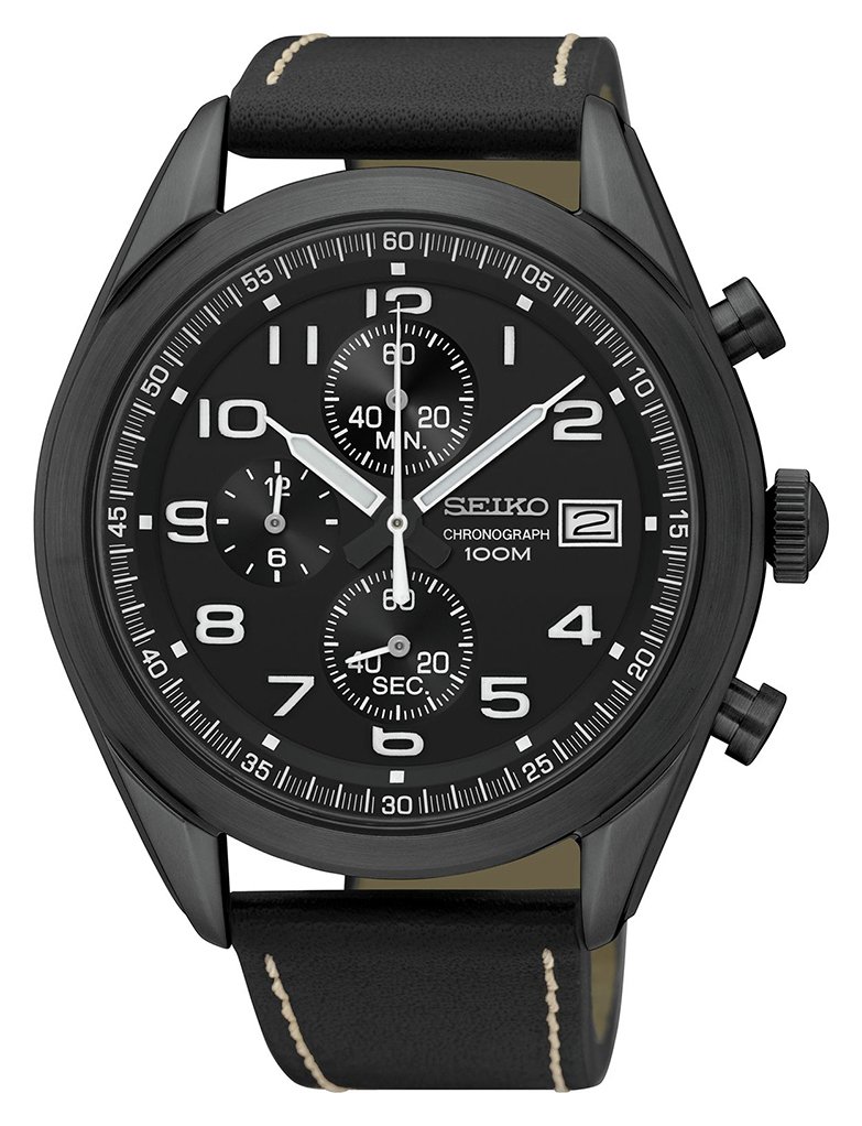 Seiko Men's Black Leather Strap Quartz Chronograph Watch review