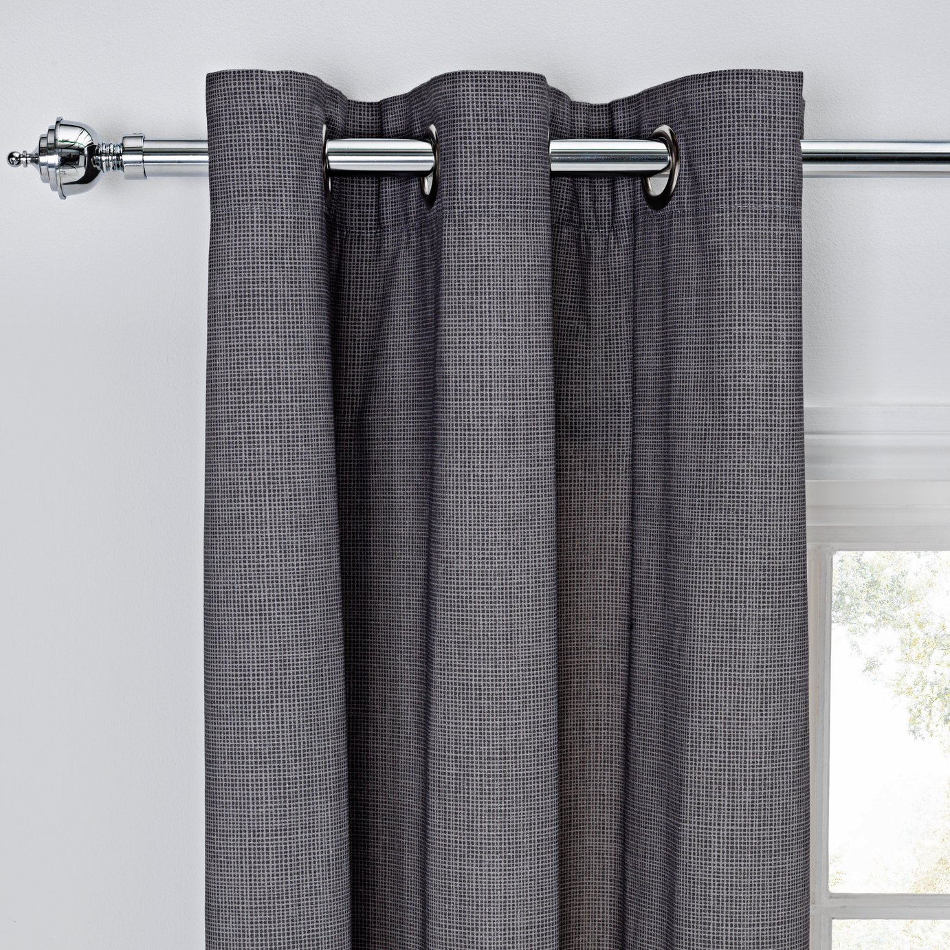 Argos Home Grid Unlined Eyelet Curtains 229x229cm - Charcoal