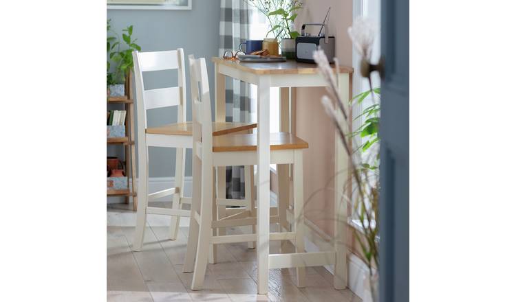 Argos Home Chicago Oak White Bar Table & 2 Oak White Chairs