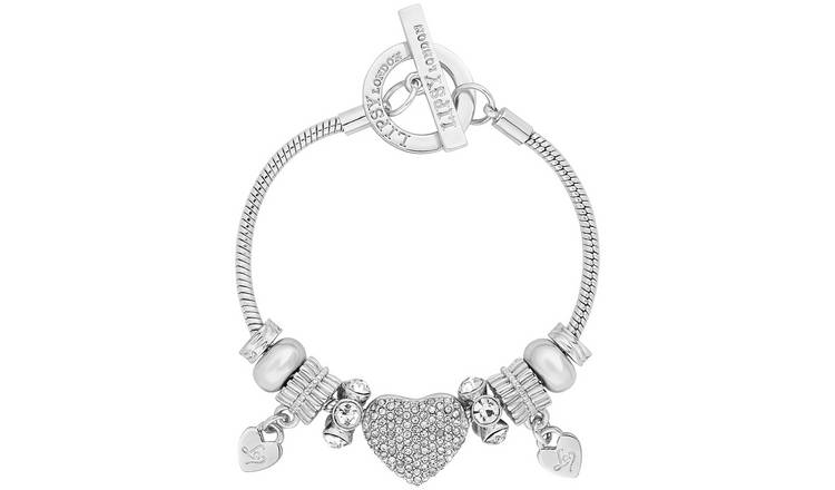 Lipsy Silver Colour Pave Heart Charm Bracelet