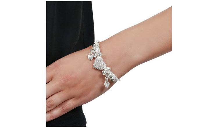 Buy Lipsy Silver Colour Pave Heart Charm Bracelet Womens