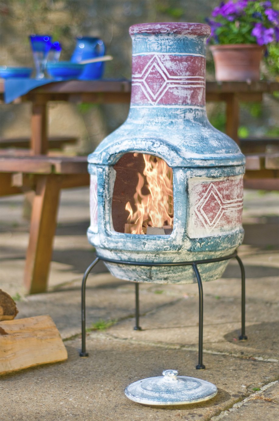 La Hacienda Geometric Clay Chiminea with Grill