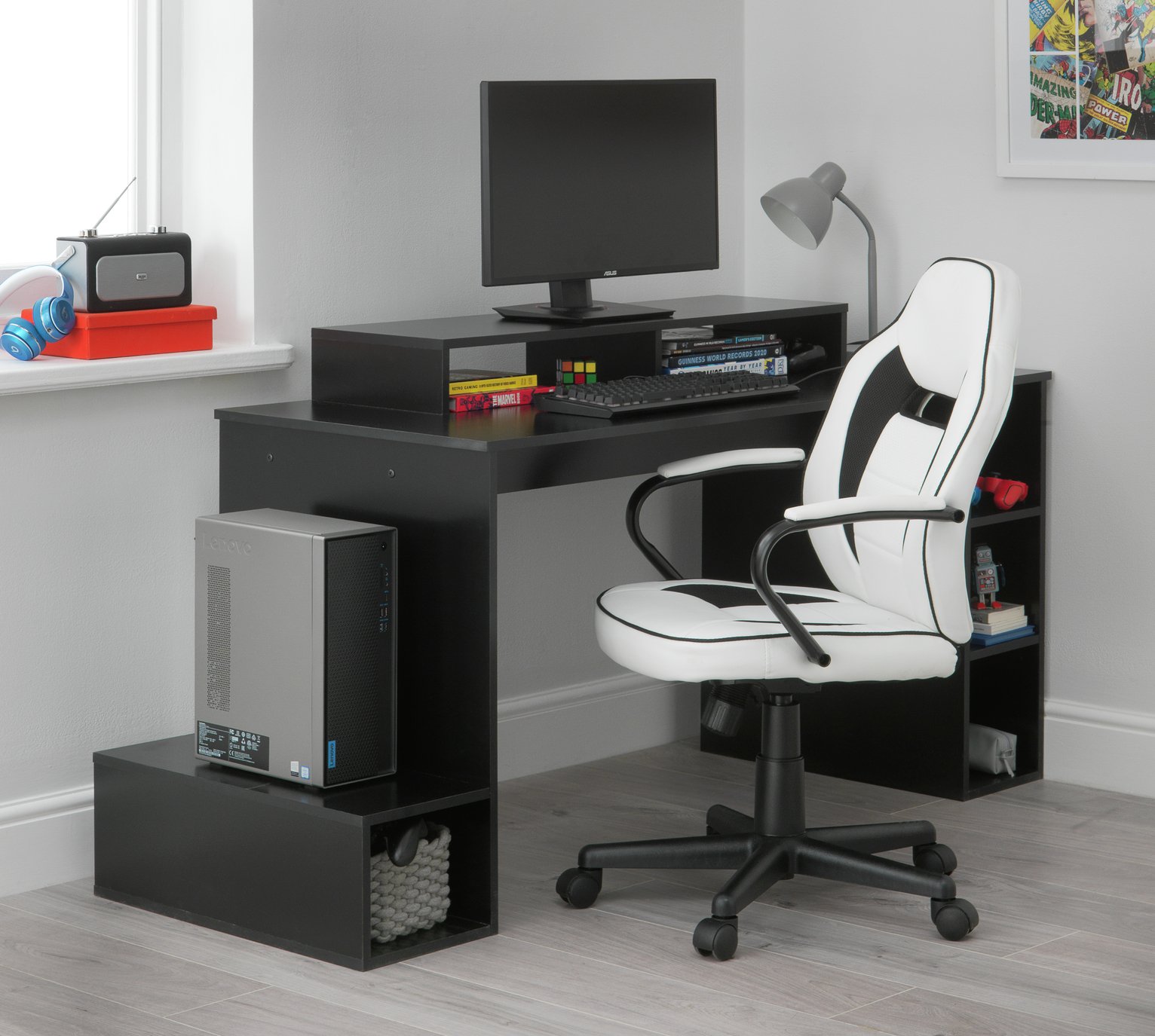 Argos Home Faux Leather Mid Back Gaming Chair -White & Black Review