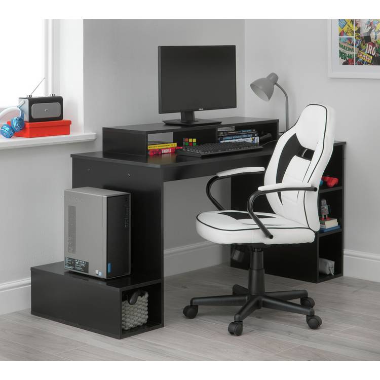 Argos Home Faux Leather Mid Back Gaming Chair -White & Black 0