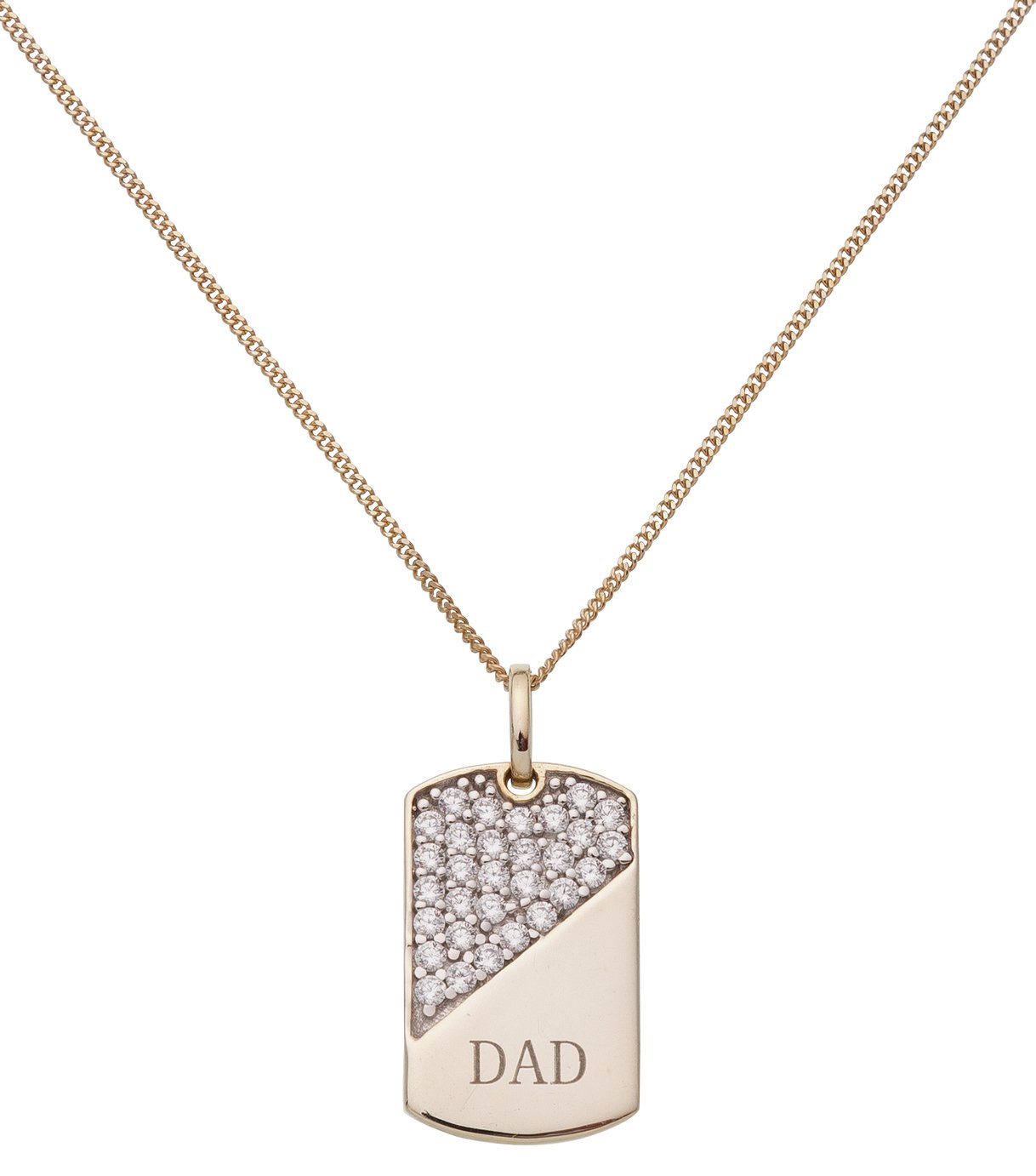 Revere Men's 9ct Gold Plated Silver CZ 'Dad' Dog Tag Pendant