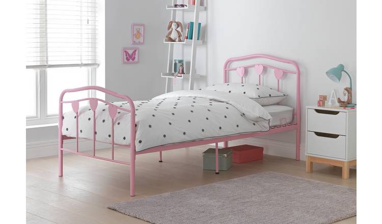 Argos Home Hearts Single Metal Bed Frame - Pink