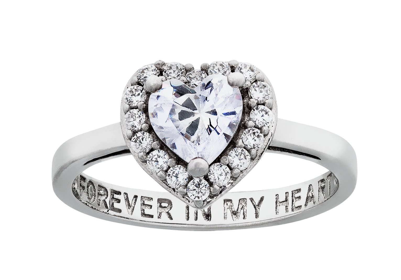 Moon & Back Silver Cubic Zirconia 'Forever In My Heart' Ring