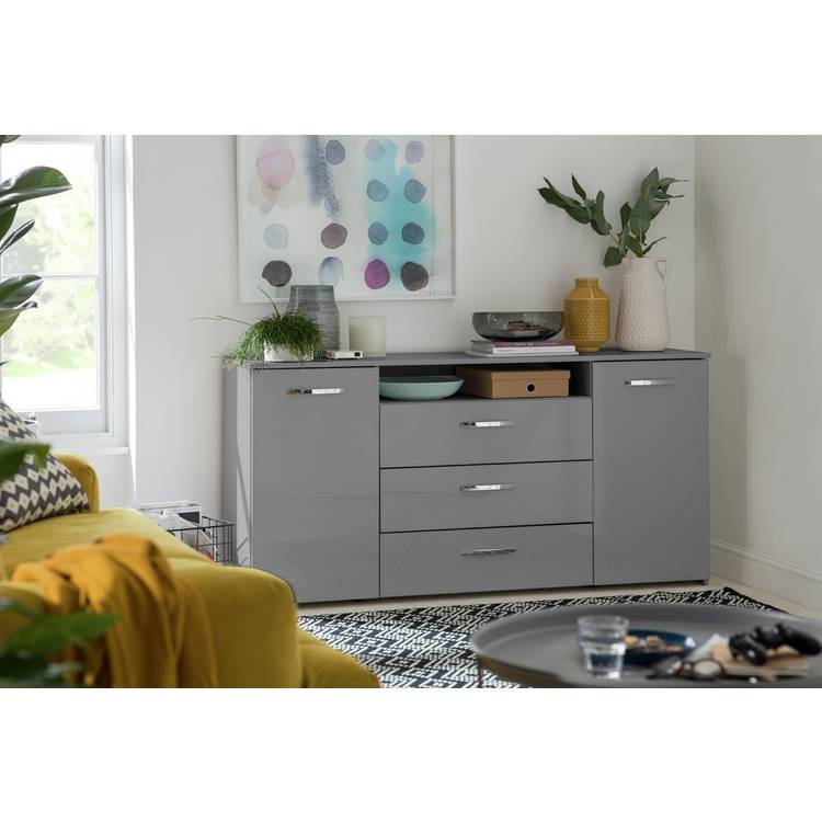Argos Home Hayward 2 Dr 3 Drawer Large Sideboard -Grey Gloss 0