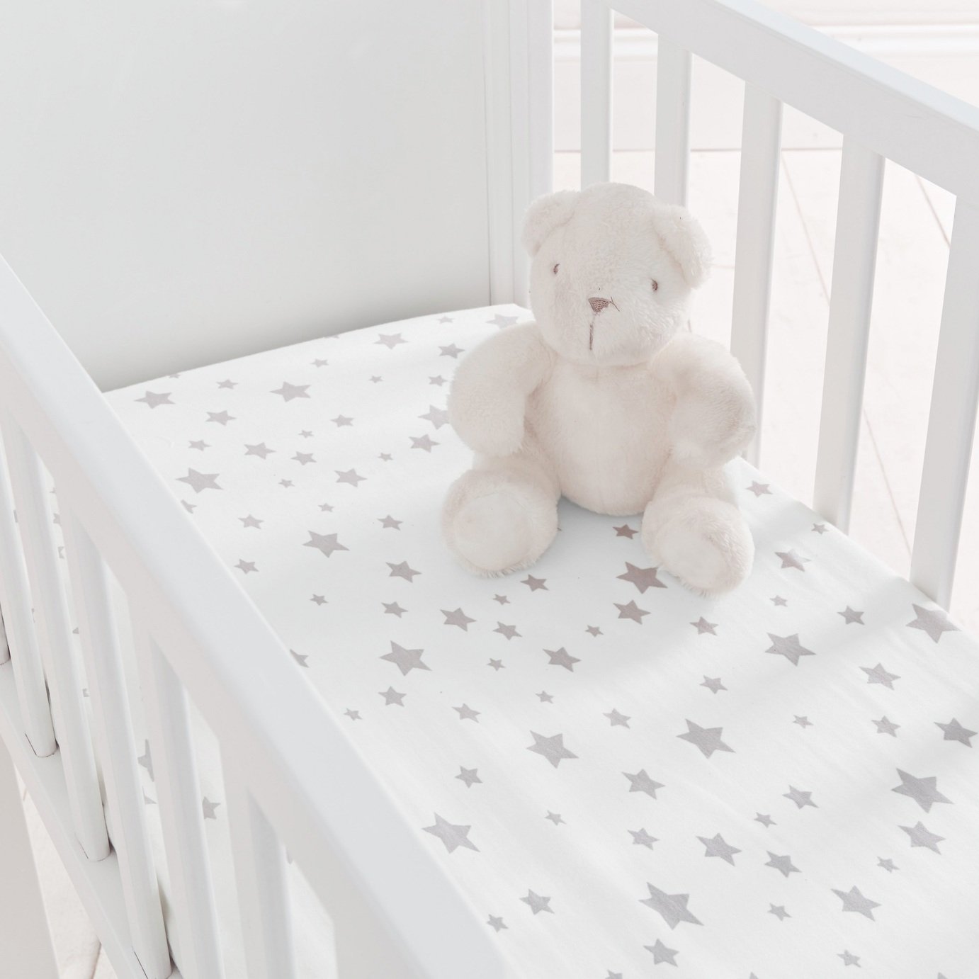 Silentnight Fitted Crib Sheet 2 Pack - Grey Stars