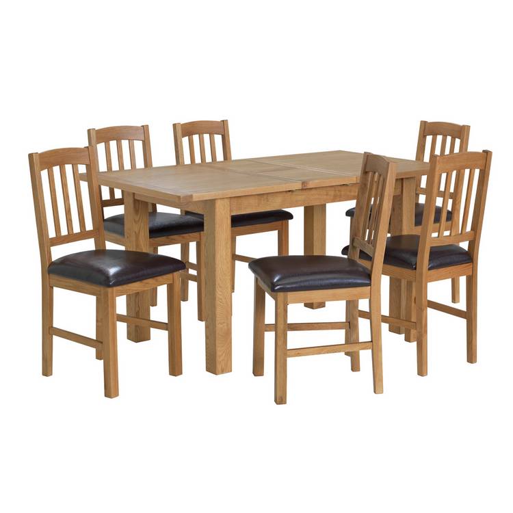 Argos Home Ashwell Ext Oak Dining Table & 6 Oak Brown Chairs 0