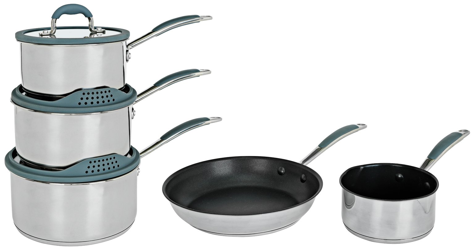 Habitat 5 Piece Stainless Steel with Silicone Rim Pan Set