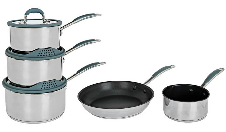 Argos Home 5 Piece Stainless Steel with Silicone Rim Pan Set
