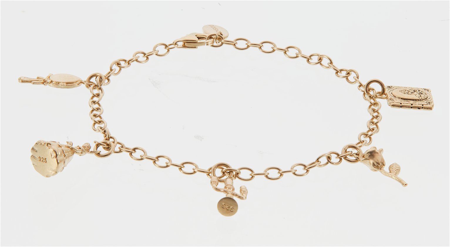 Disney Gold Plated Silver Beauty & the Beast Charm Bracelet