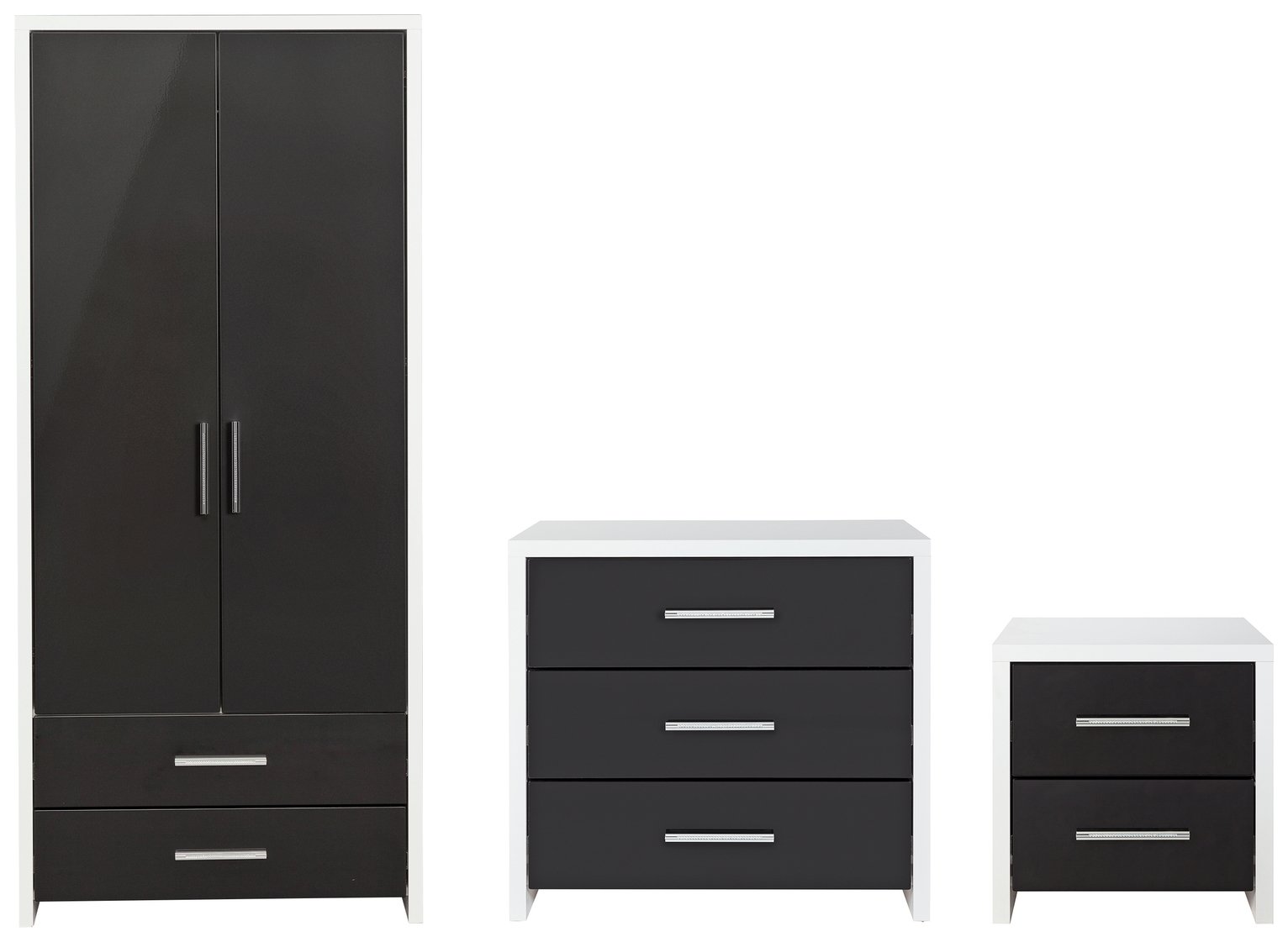 Habitat Broadway Gloss 3 Piece Wardrobe Set -Black/ White