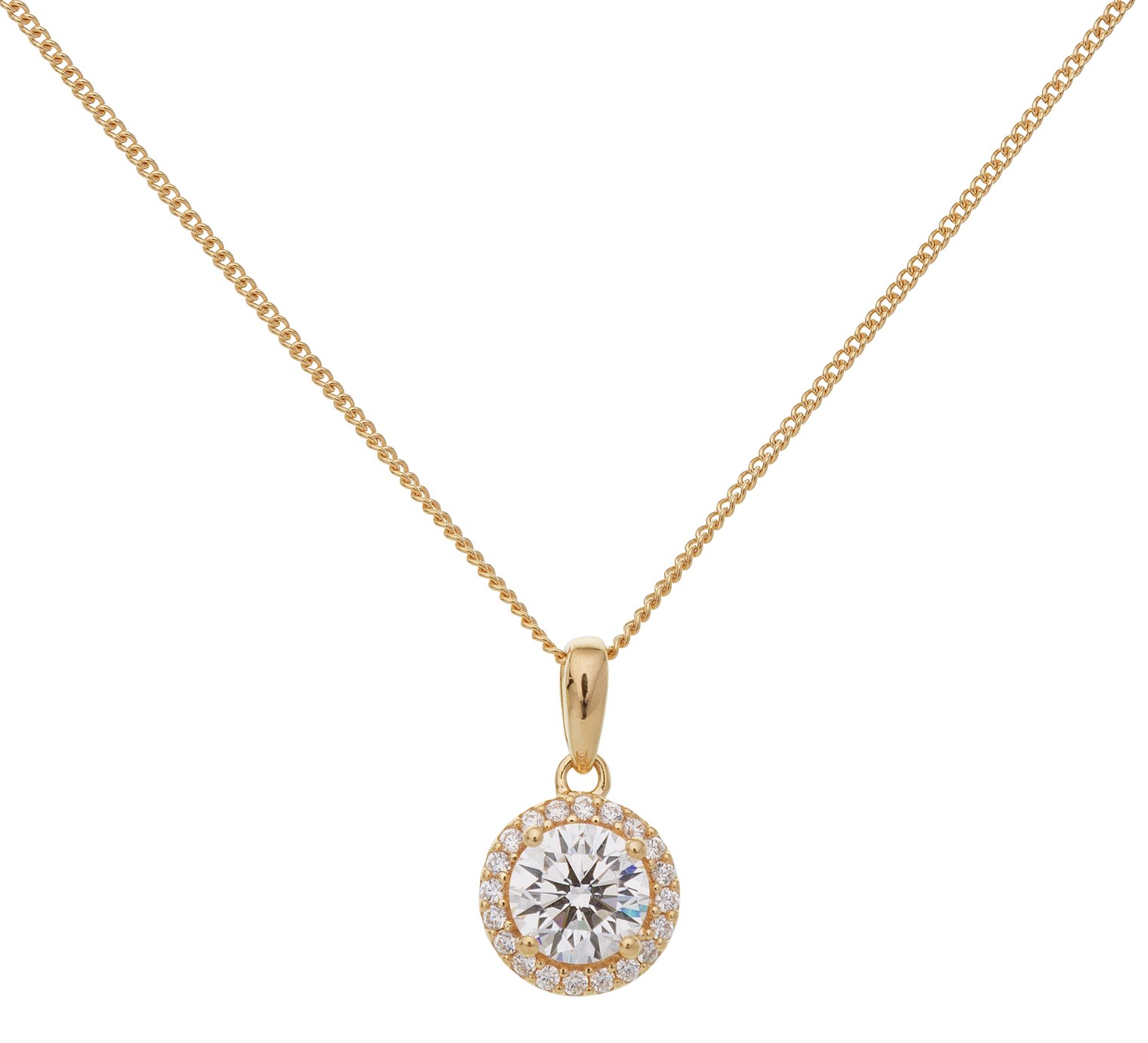 Revere Gold Plated Silver Halo Pendant 18 Inch Necklace