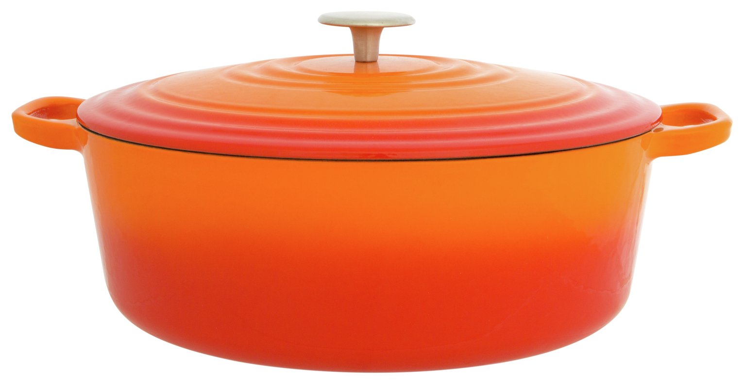 Sainsbury's Home 4.7L Cast Iron Oval Casserole Dish - Orange