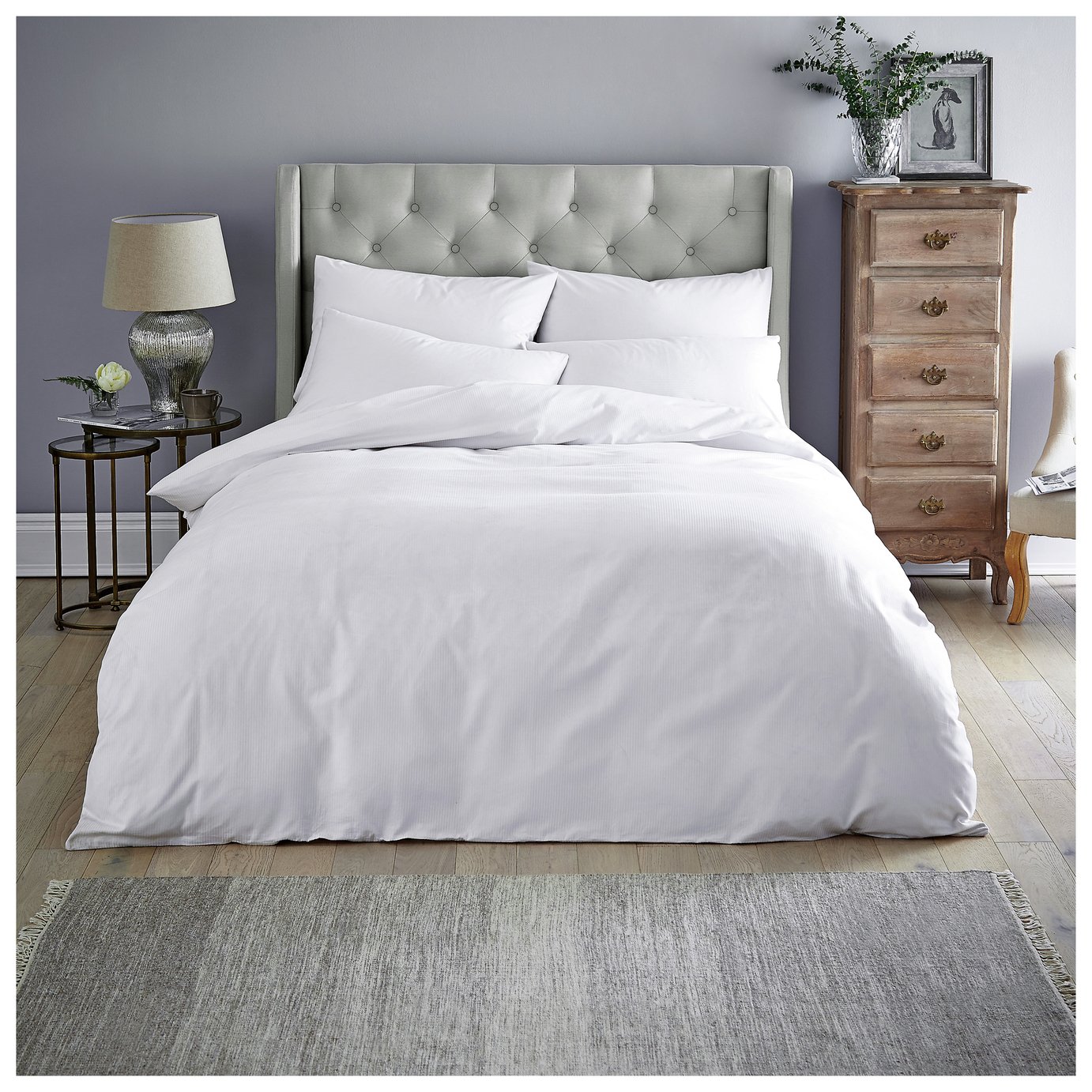 Sainsbury S Home White Sateen Stripe Bedding Set Kingsize