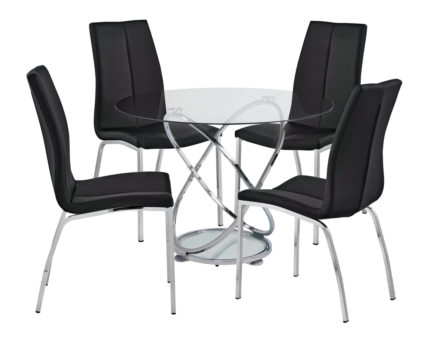 Argos Home Atom Glass Dining Table & 4 Black Milo Chairs