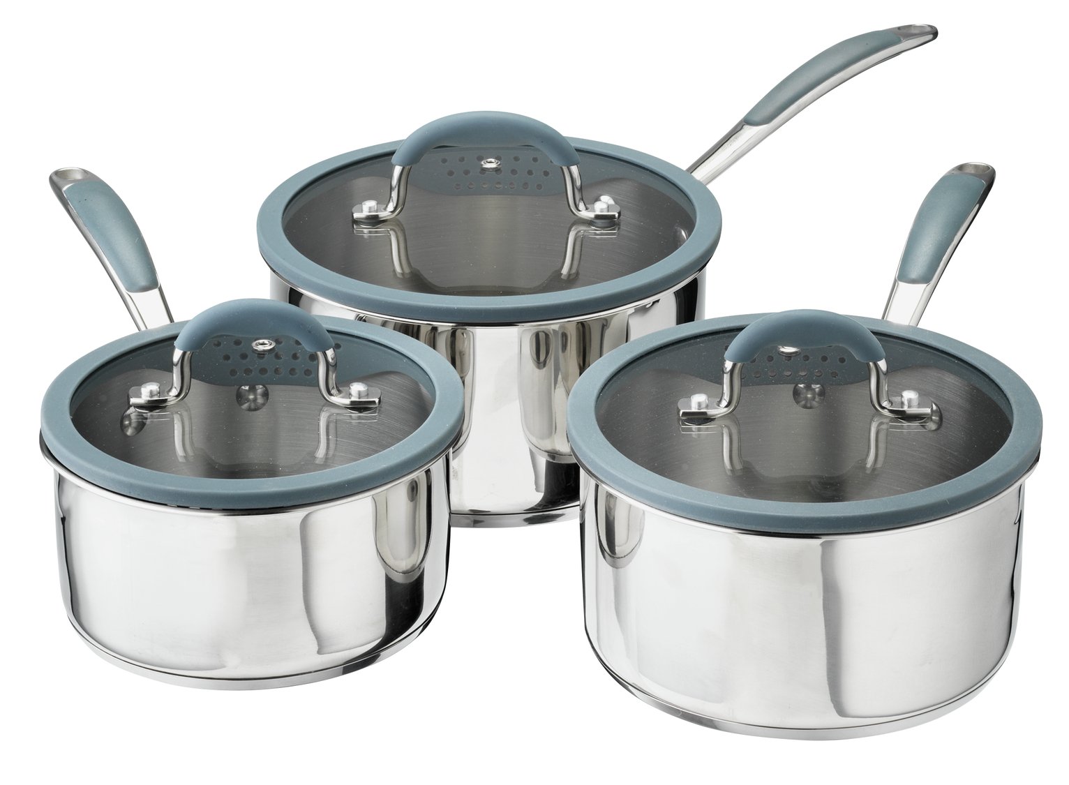 Argos Home 3 Piece Stainless Steel with Silicone Rim Pan Set