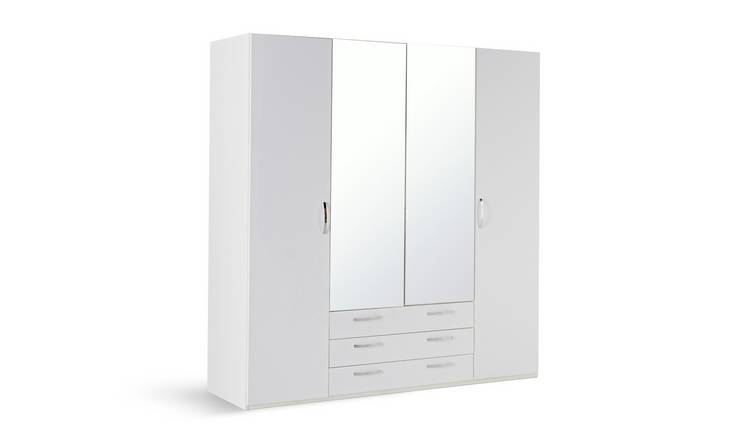 Argos Home Hallingford Gloss 4Dr 3Drw Mirror Wardrobe -White