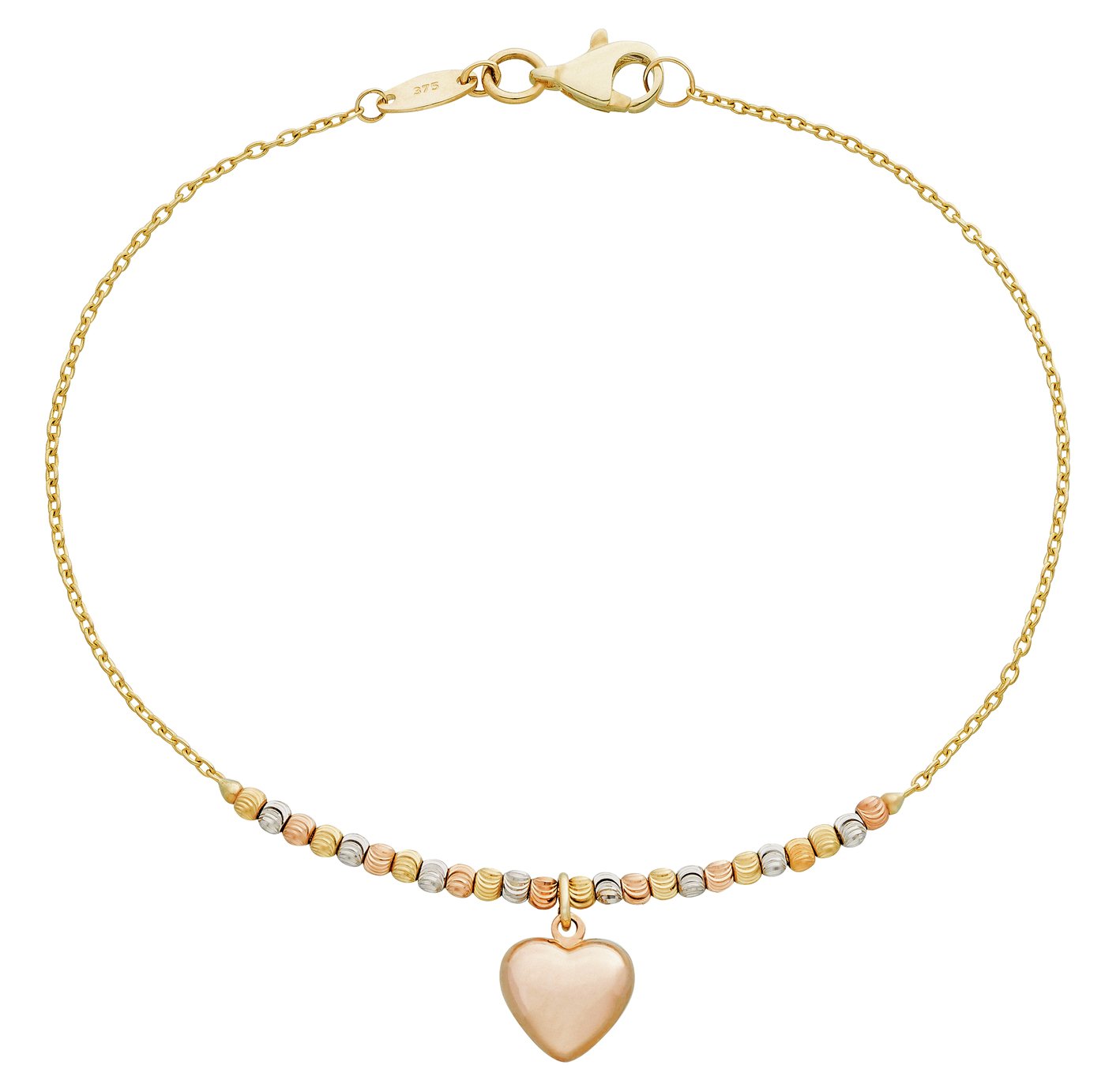 Revere 9ct Gold Multicoloured Bead Heart Bracelet