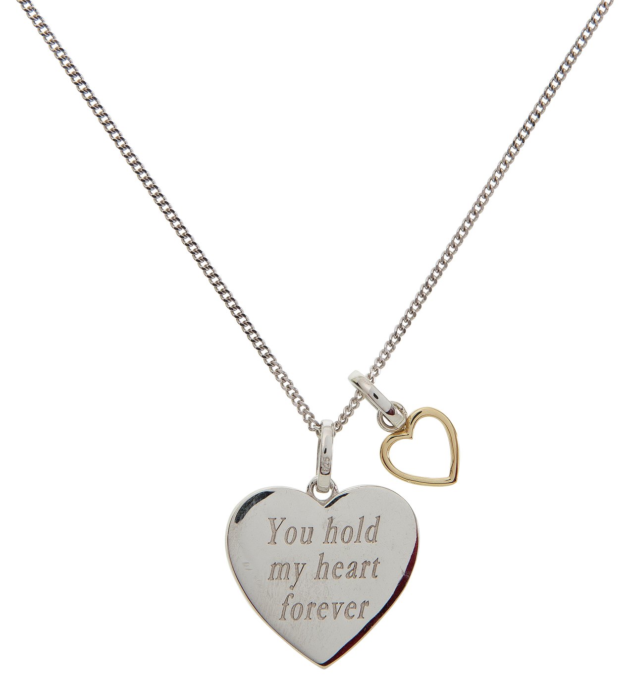 Moon & Back Silver Heart Message Pendant 18 Inch Necklace