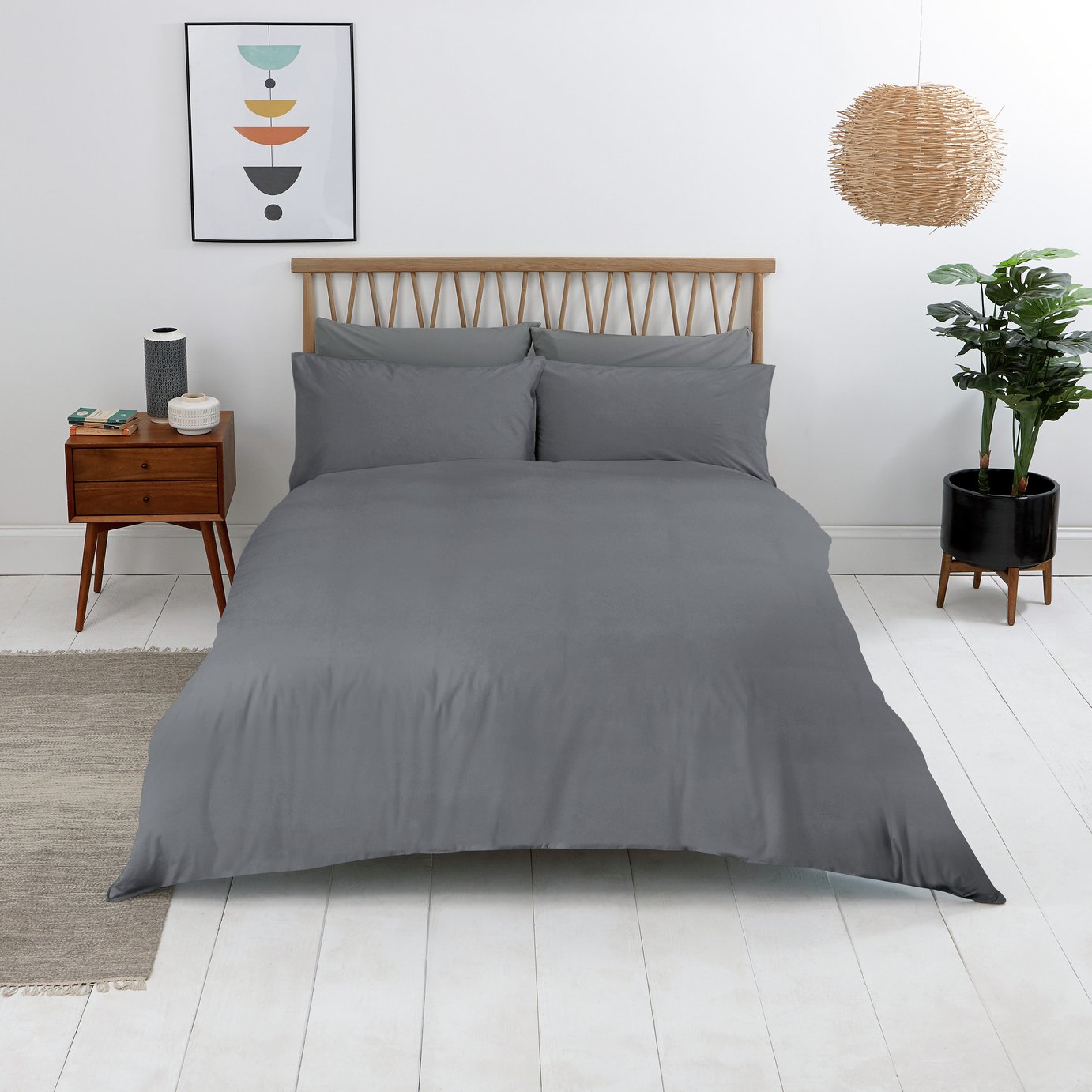 Sainsbury's Home Washed Cotton Grey Bedding Set Superking (8068288