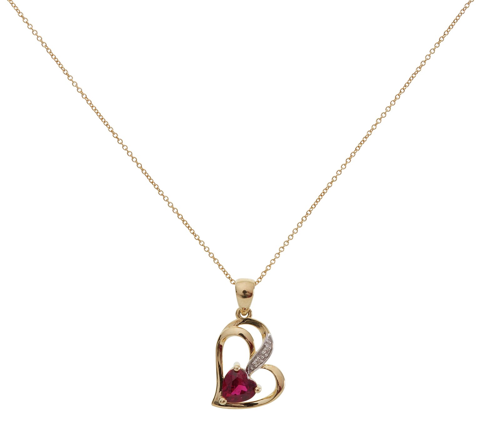 Revere 9ct Gold Ruby Diamond Accent Pendant Necklace