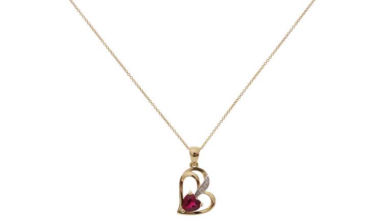 Buy Revere 9ct Gold Ruby Diamond Accent Pendant Necklace | Womens ...