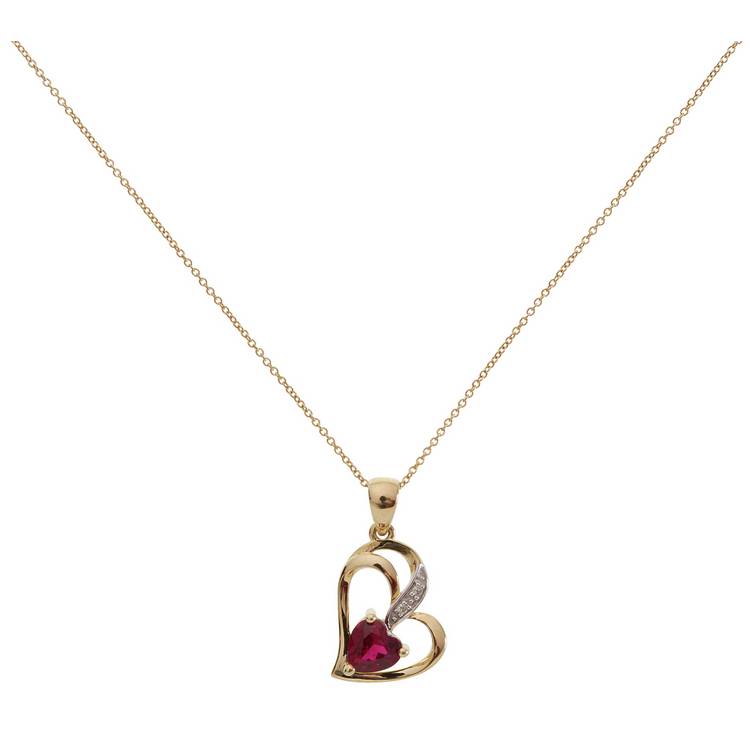 Revere 9ct Gold Ruby Diamond Accent Pendant Necklace 0