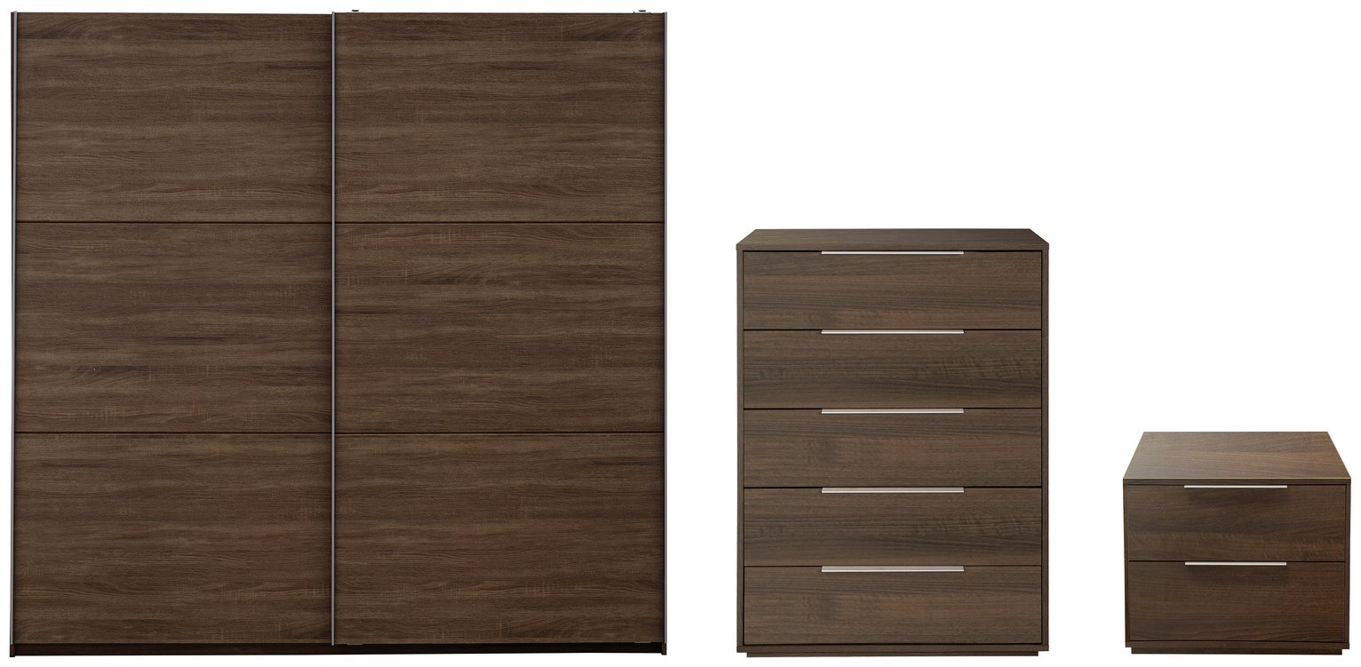 Hygena Bergen 3 Piece Extra Large Bedroom Pkg Walnut Effect