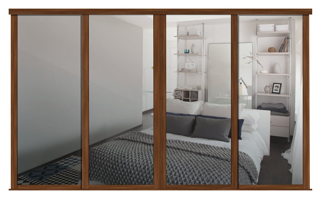 Shaker Sliding Doors and track W229 Walnut Frame Mirror