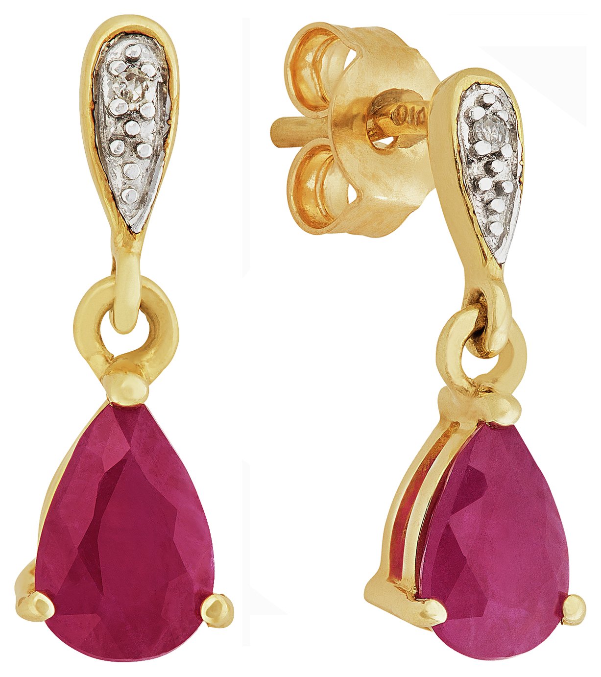 Revere 9ct Yellow Gold Pear Ruby and Diamond Accent Earrings