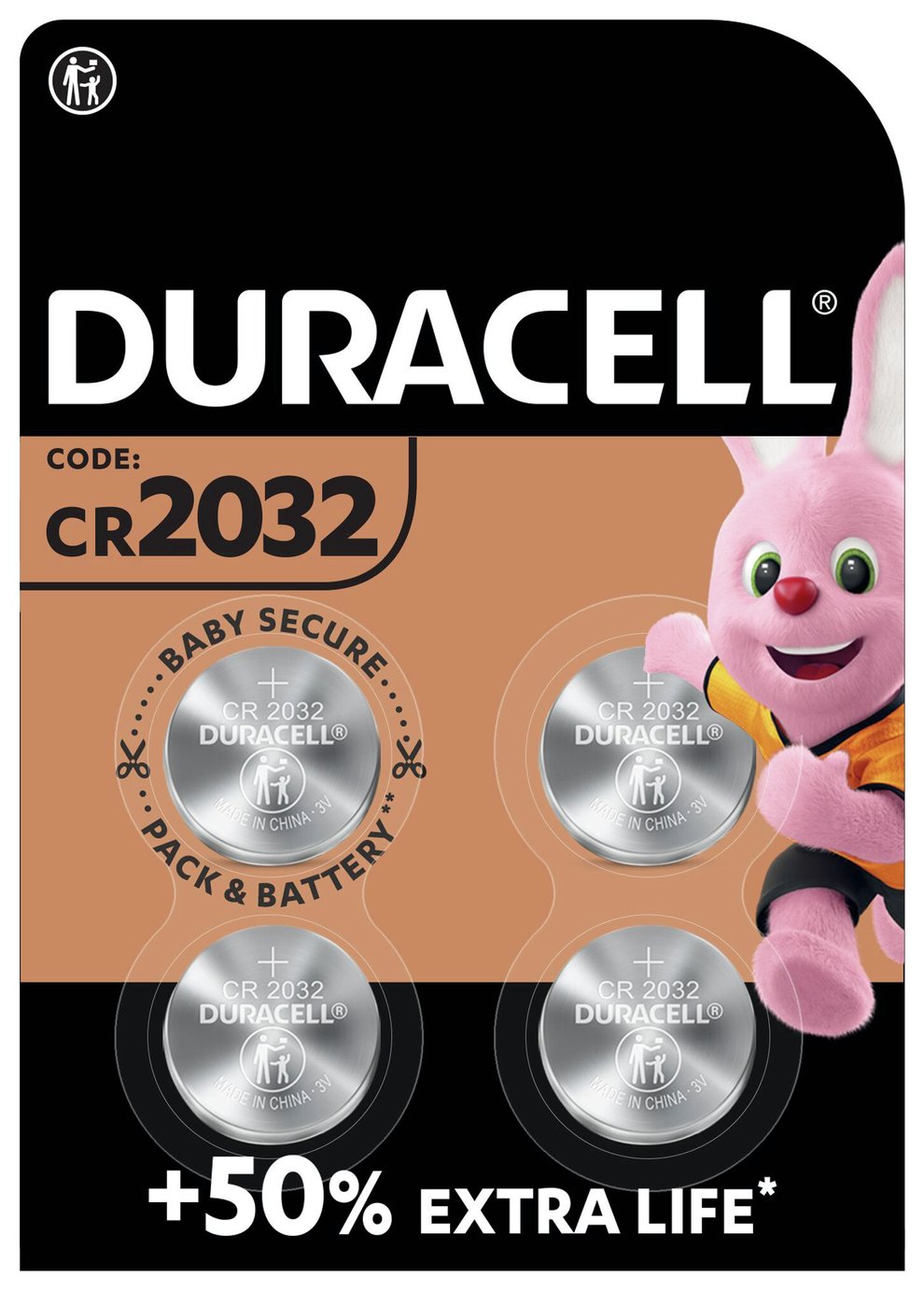 Duracell 2032 Lithium Coin Batteries 3V (CR2032) - Pack of 4