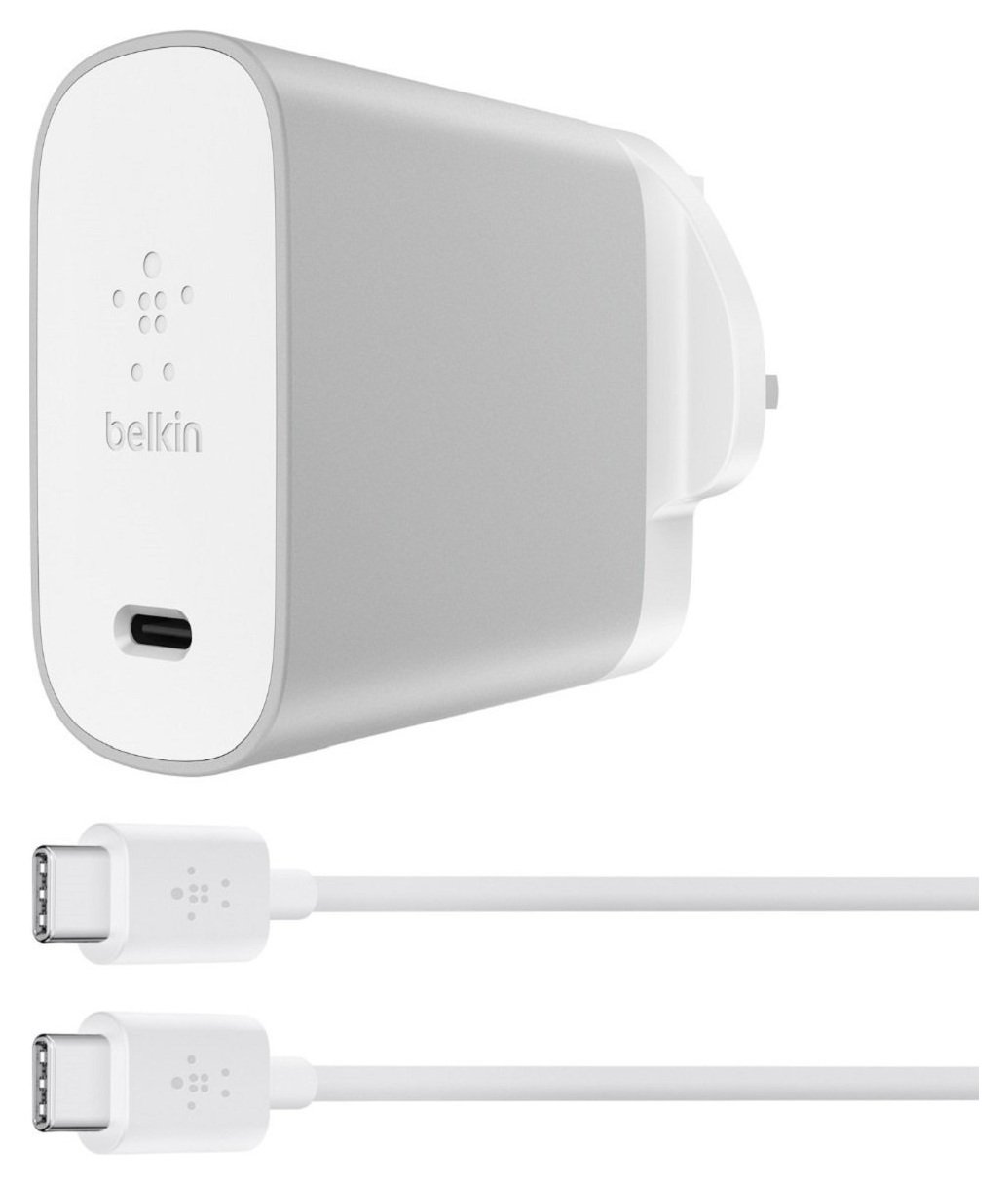 Belkin 45W USB-C Wall Charger with Integrated Cable - Silver